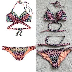 Victoria's Secret | "Warm Ikat Foil" The Wrap Halter & Strappy Cheeky Bikini Set